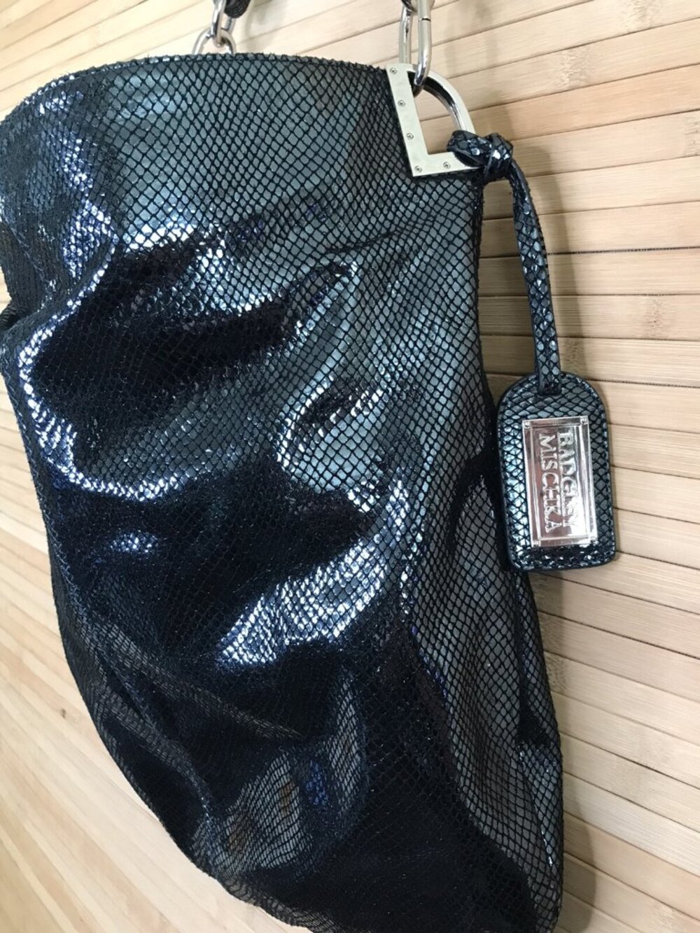 Badgley Mischka Large Hobo Shoulder Blue Bright Bag Mermaid Purse - Picture 3 of 7